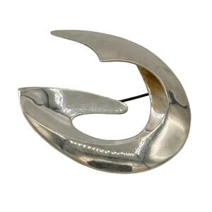 Taxco Sterling Silver Brooch Folded Swirl C Shaped 3d Modernist Marked TB-28 925